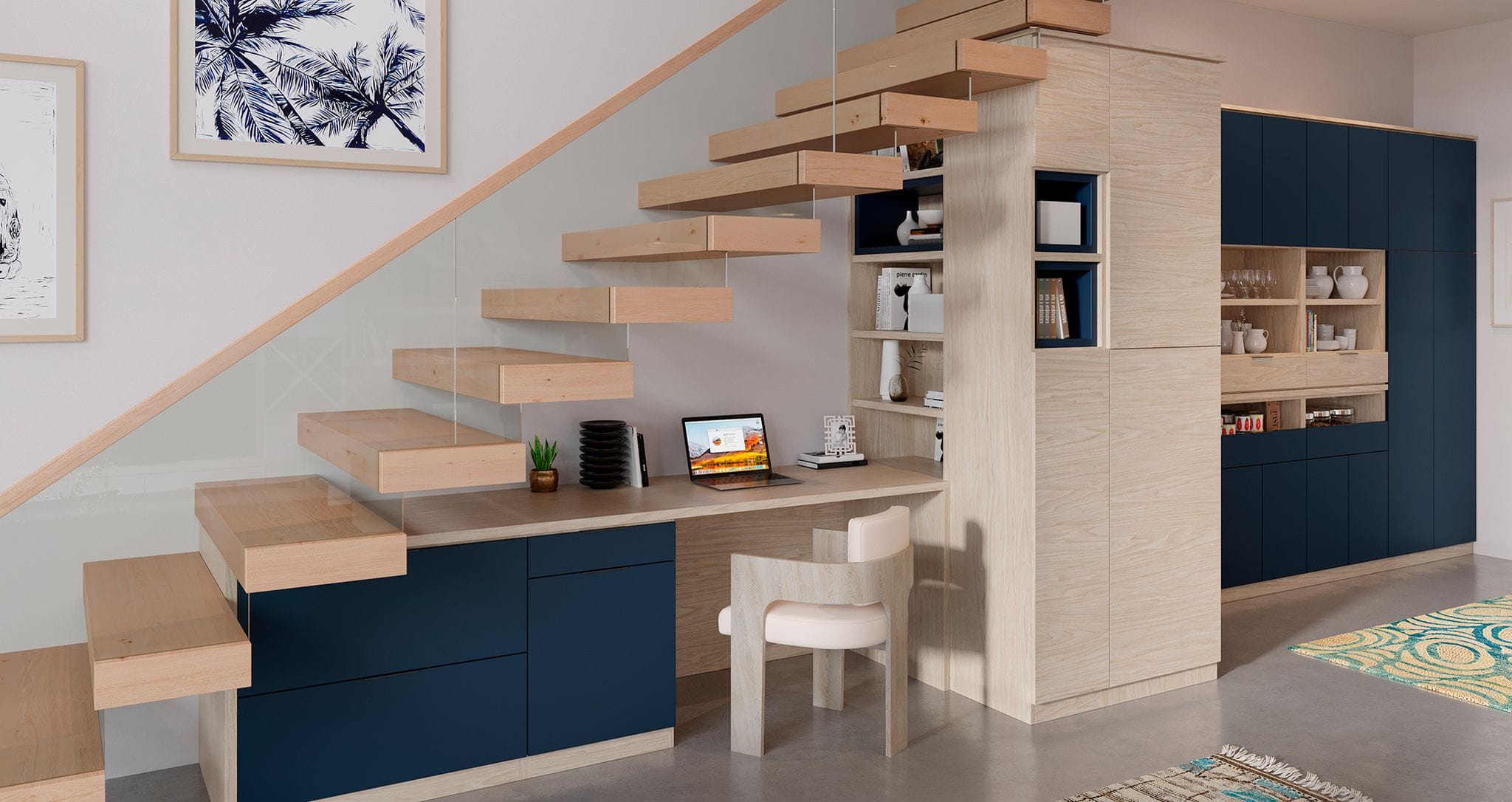Home office and kitchen pantry storage beneath stairs by California Closets